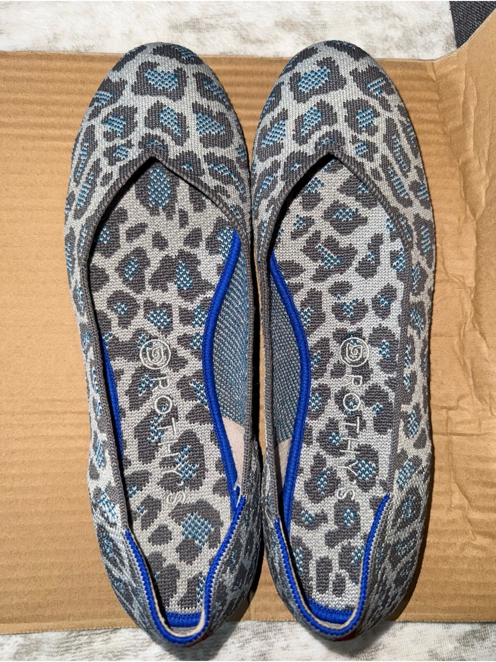 Rothy's Gray and Blue Leopard Print Slip-On Flats - Picture 2 of 5